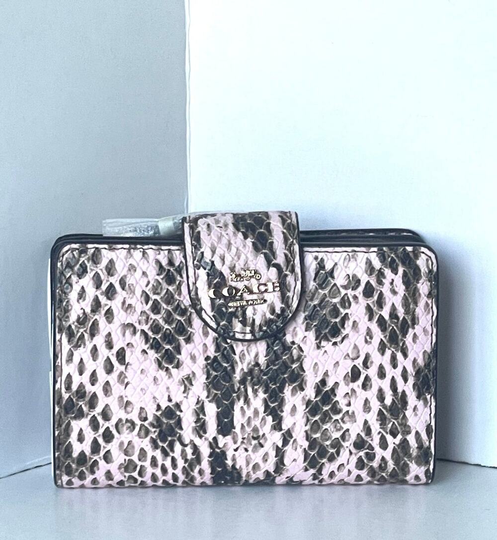 Coach CEL81 Medium Corner Zip Wallet Pink Snake Embossed Leather